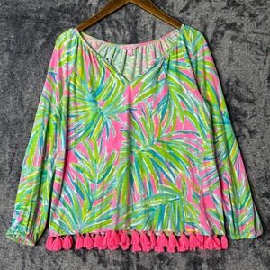 Lilly Pulitzer Linzy Tassel Top Small Ryal Lime Tiki Pink